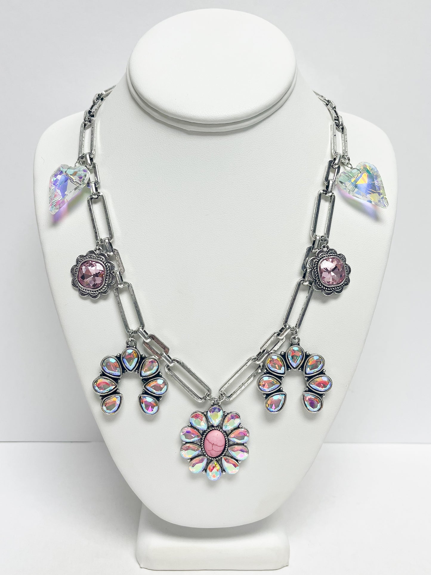 Multiple Pink Crystal Necklace