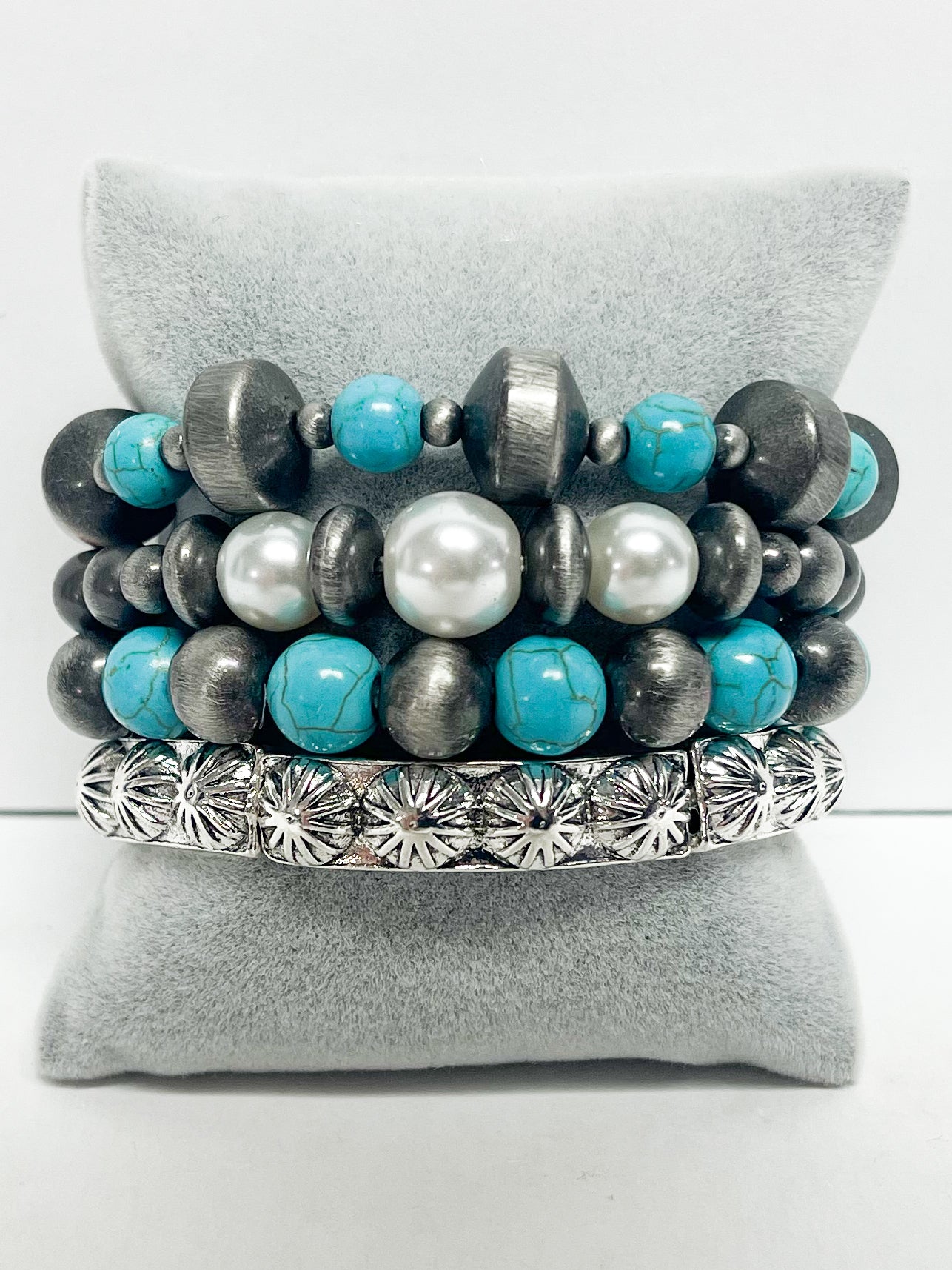 Layered turquoise stretch bracelet