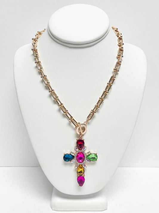 Multicolored Cross Necklace