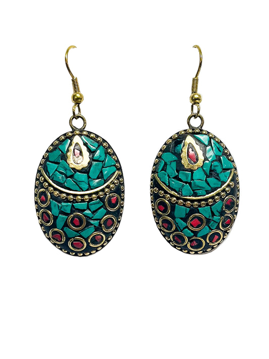 Oval turquoise pendant earrings