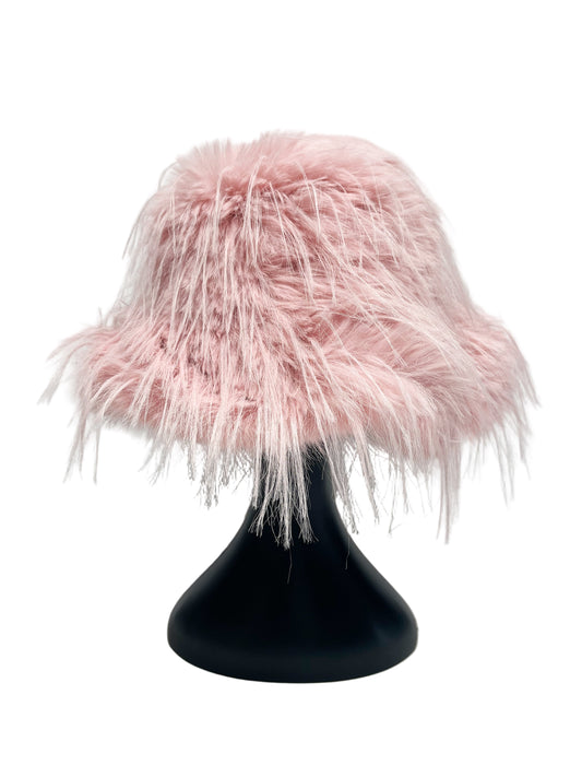 Pink fuzzy bucket hat