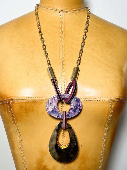 Purple and gold pendant long necklace