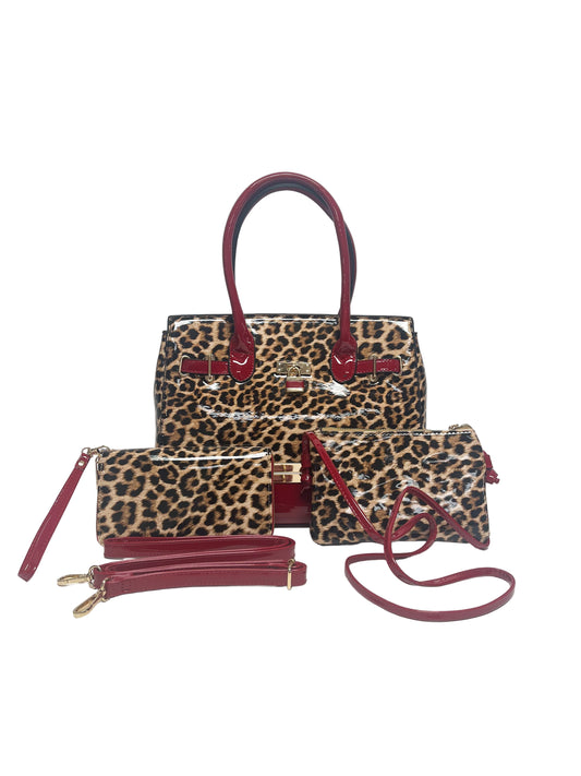 3-Piece Printed/Red Purse Set