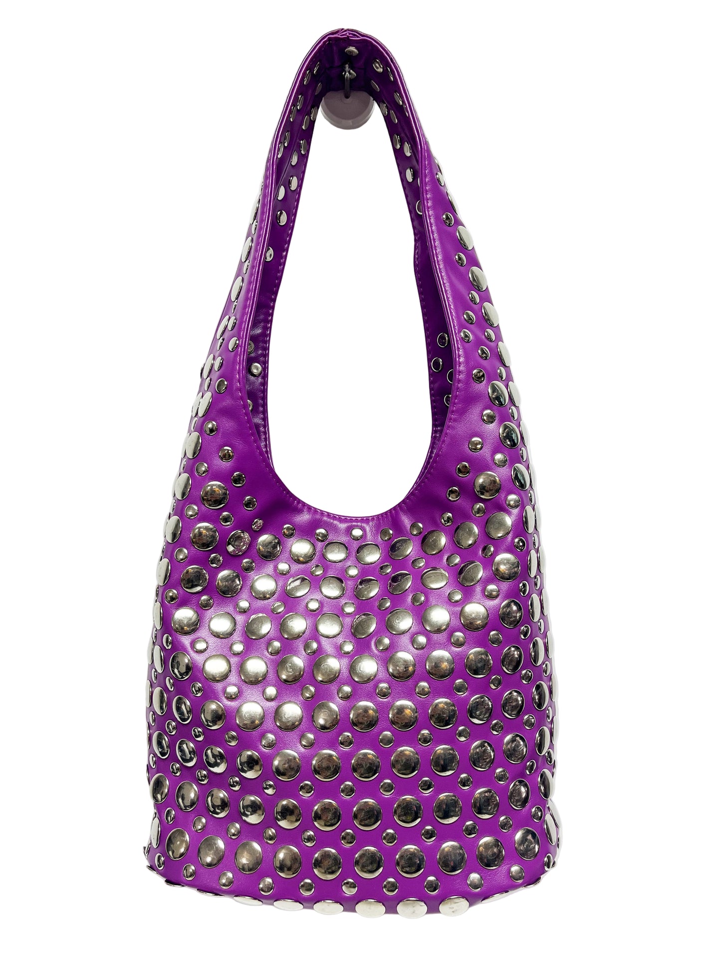 Purple studded slouch bag